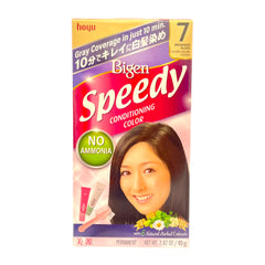 Japan Hoyu Bigen Speedy Conditoning Hair Color # 7 Brownish Black No Ammonia 40g+40g Hair Dye with Brush